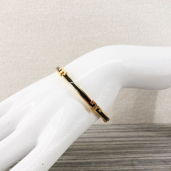 Tory Burch Serif-T Enameled Stackable Bracelet Black OS - Picture 7 of 12